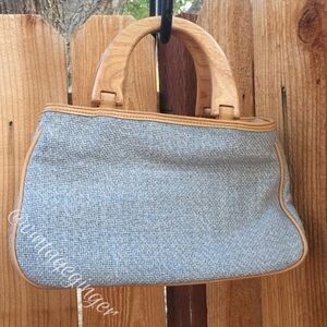 Tan and Sky Blue Tweed Satchel 10x12x8